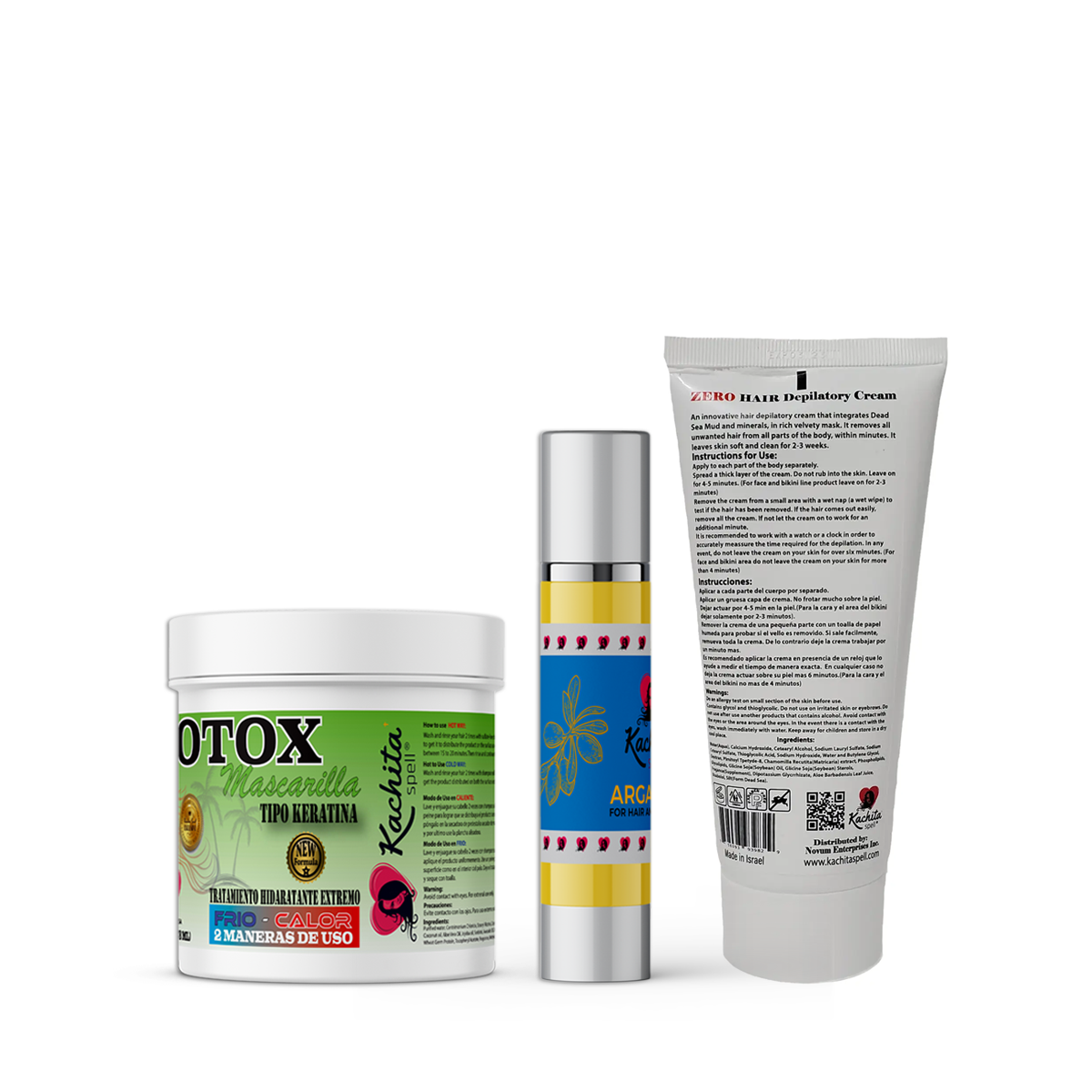 Kachita Spell Hair Botox + Moroccan Argan Oil + Zero Hair Removal System Depilatory Cream