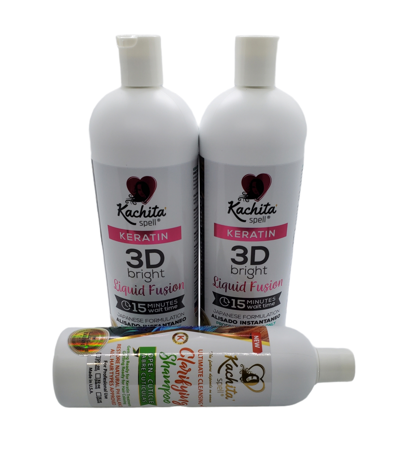 2 Keratin 3D Bright Liquid Fusion 33.8oz + Clarifying Shampoo K-Ready 16oz  - Kachita Spell