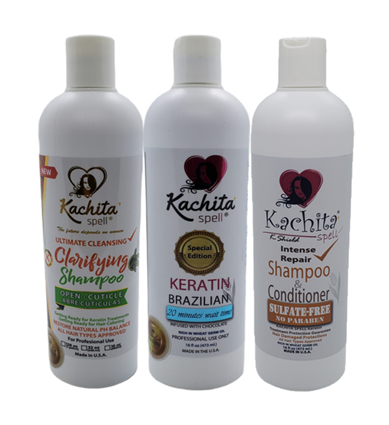 Tratamiento de Alisado Keratina Special Edition Chocolate 16oz + Shampoo Conditioner + Shampoo Clarificante Kachita Spell