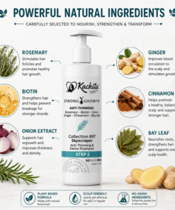 Kachita Spell Shampoo Growth con Biotina, Cebolla, Romero, Jengibre, Canela y Hoja de Laurel – Tratamiento Hidratante y Voluminizador para un Cabello Suave y Brillante. Shampoo Anticaída para Hombres y Mujeres - Imagen 5