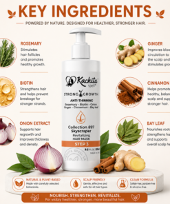 Kachita Spell Growth Hair Mask con Biotina, Cebolla, Romero, Jengibre, Canela y Hoja de Laurel – Tratamiento Hidratante y Voluminizador para un Cabello Suave y Brillante. Mascarilla Anticaída para Hombres y Mujeres - Imagen 6
