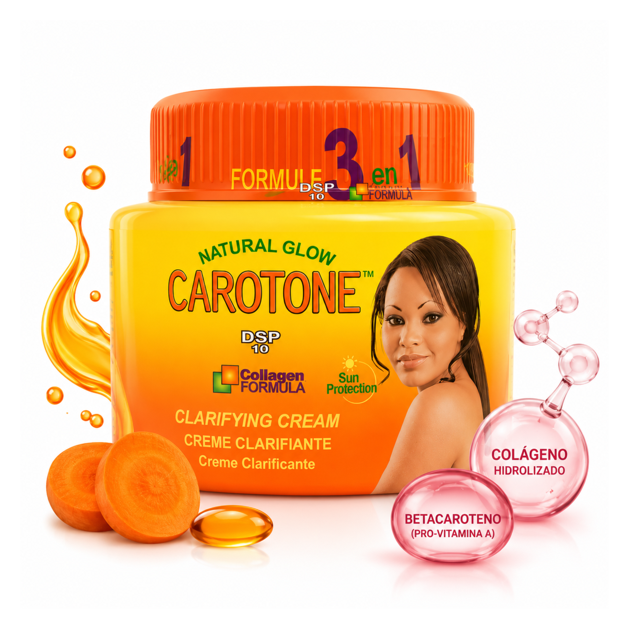 Carotone Body SPF 10 - Face Clarifying Cream 300ml Carrot Extract, Daily Moisture with Vitamin E