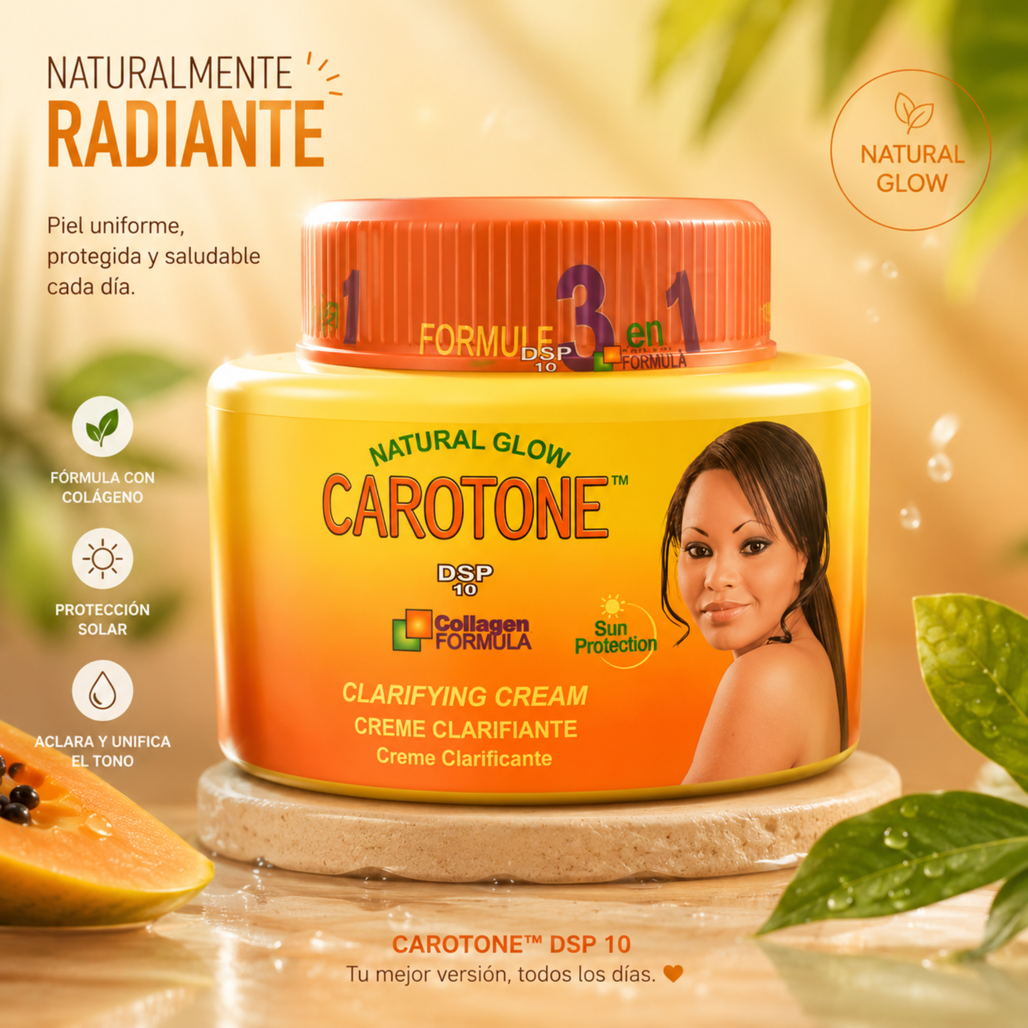 Carotone Body SPF 10 - Face Clarifying Cream 300ml Carrot Extract, Daily Moisture with Vitamin E - Image 2