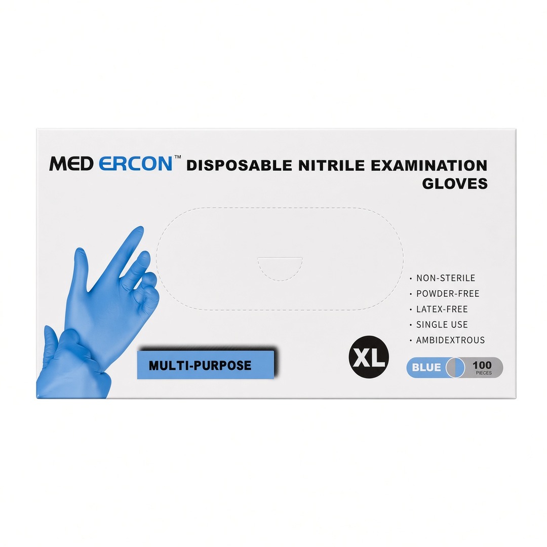 Med Ercon Disposable Nitrile Exam Gloves, XL Blue, 100 pcs