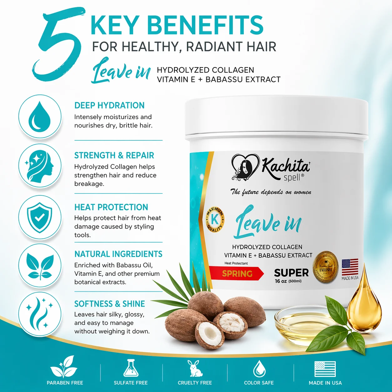 Leave-In Keratina Hidrolizada + Proteina de Colageno 16 fl oz - Imagen 2