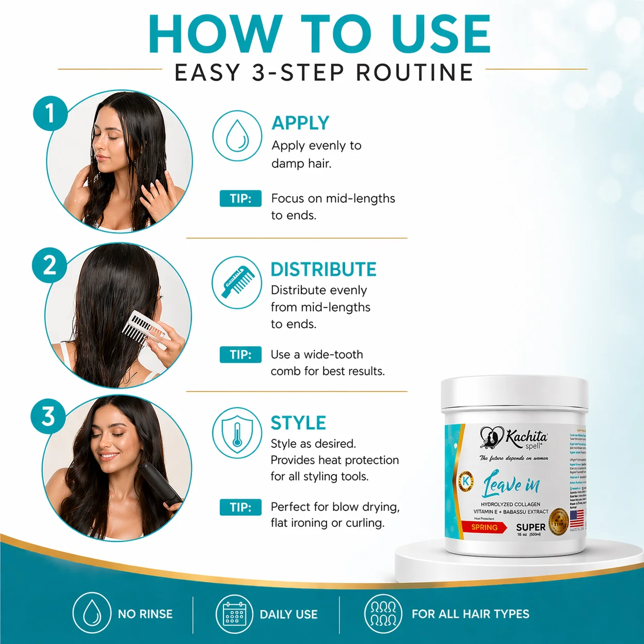 Leave-In Keratina Hidrolizada + Proteina de Colageno 16 fl oz - Imagen 6