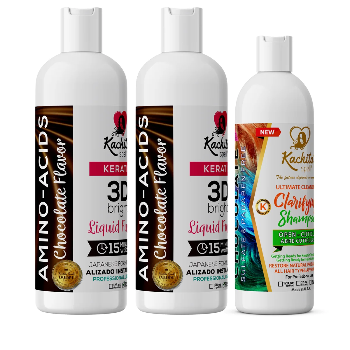 Kachita Spell 2 Keratin 3D Bright Liquid Fusion 33.8oz + Clarifying Shampoo K-Ready 16oz