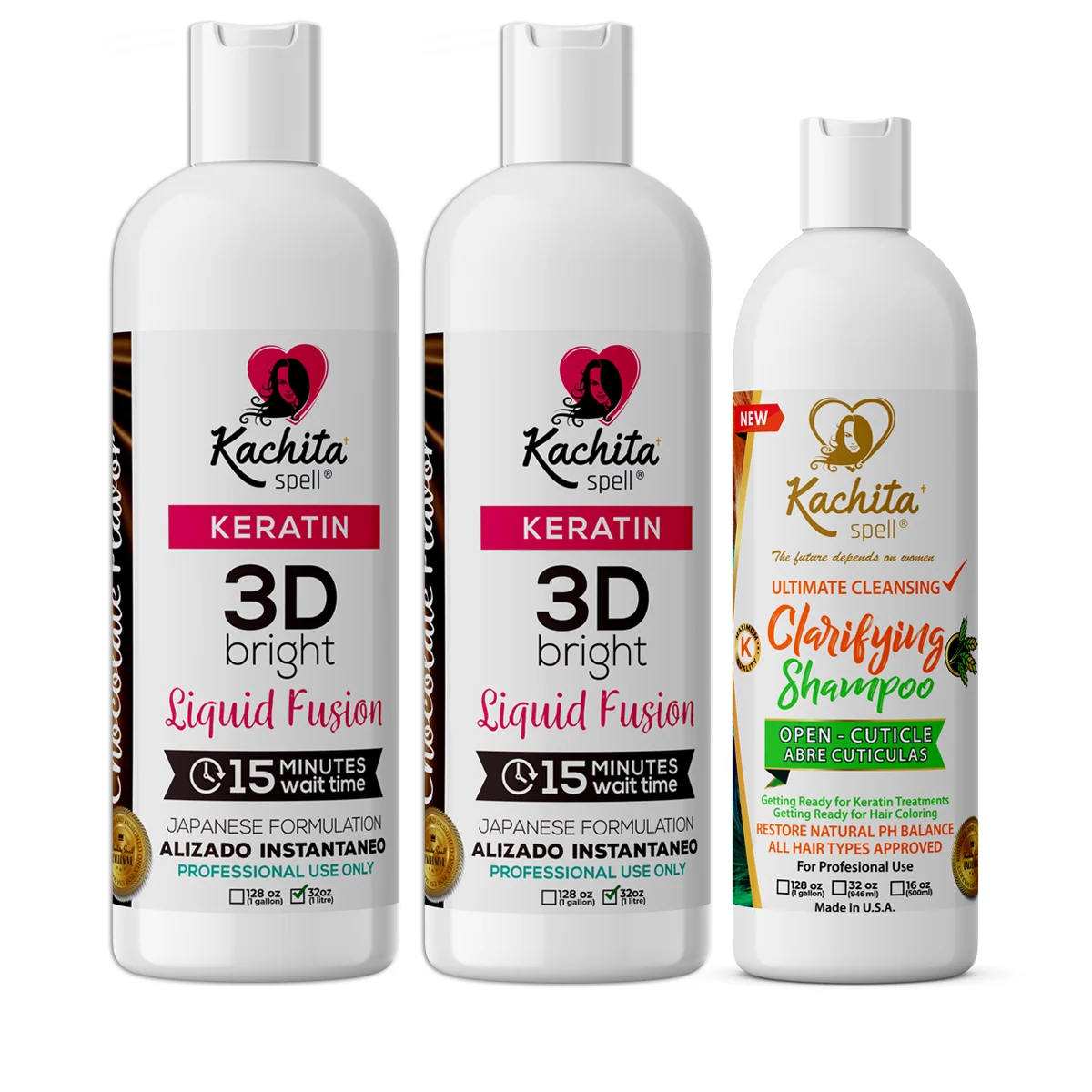 2 Keratin 3D Bright Liquid Fusion 33.8oz + Clarifying Shampoo K-Ready 16oz