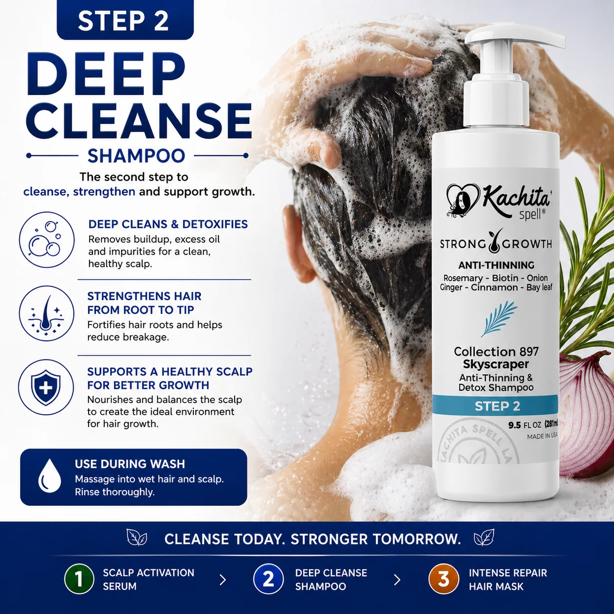 Kachita Spell Strong Hair Growth Collection Kit – Shampoo, Mascarilla Capilar y Sérum con Biotina, Cebolla, Romero, Jengibre, Canela y Hoja de Laurel para el Crecimiento del Cabello - Imagen 6